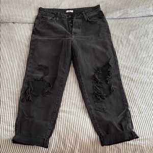 Black Boyfriend Jeans with Distressed Knees